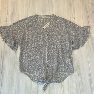 Max Studio Ruffle Sleeve Paisley Print Tie Front Blouse Sz S